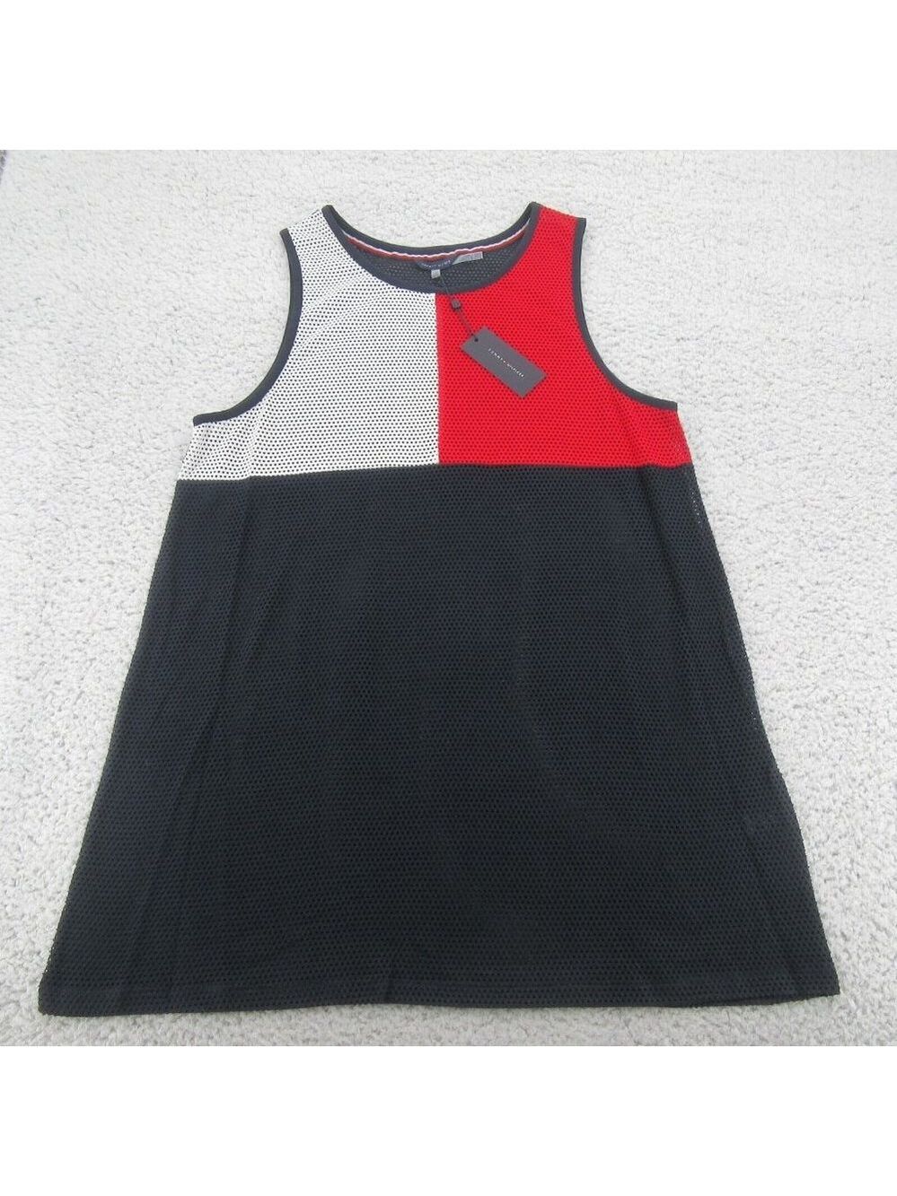 Tommy Hilfiger Swim Dress Cover Up Mesh Navy Blue Red White Size L/XL NEW $78 - Picture 2 of 10